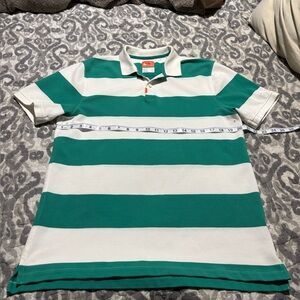 Nike Dri-Fit Green and White Striped Polo Shirt Size Medium